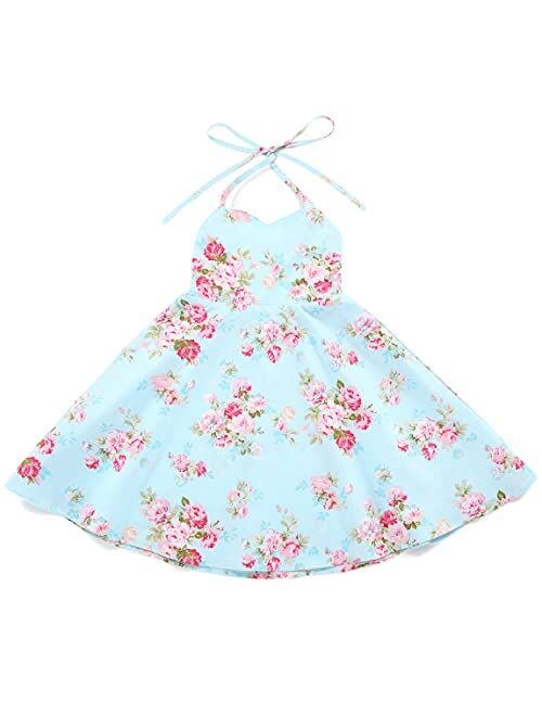 Flofallzique Floral Girls Party Dress Summer Vintage Casual Toddler Boho Dress Sleeveless