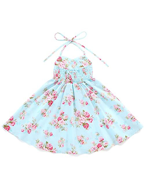 Flofallzique Floral Girls Party Dress Summer Vintage Casual Toddler Boho Dress Sleeveless