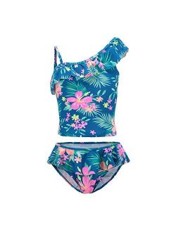 Girls Two Piece Tankini Swimsuit Hawaiian Ruffle Swimwear Bathing Suit Set