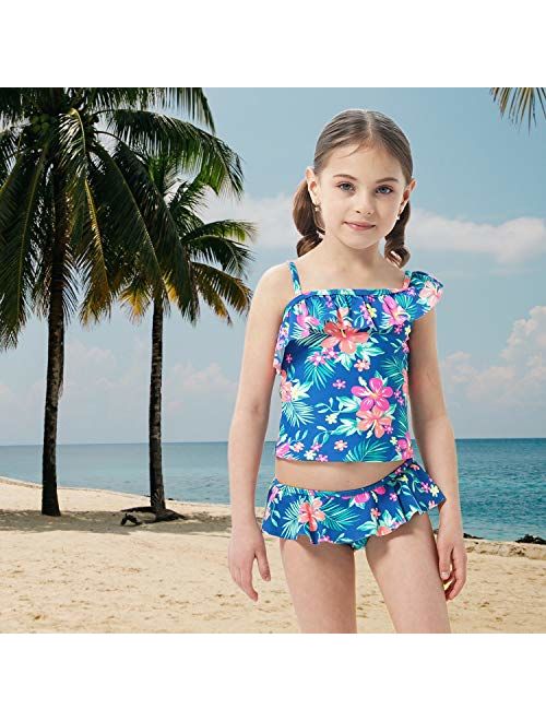 Girls Two Piece Tankini Swimsuit Hawaiian Ruffle Swimwear Bathing Suit Set