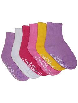 N'Ice Caps Boys Girls and Baby Cotton/Spandex Crew Gripper Socks - 6 Pair Pack