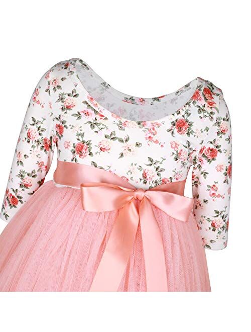 Flofallzique Floral Girls Party Dress Long Sleeves Tulle Spring Toddler Valentine Dress