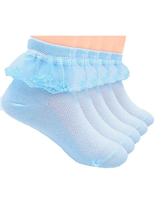 Sept.Filles Girls Ruffle Socks Girl's Socks Lace Top Anklet Socks Packs of 5