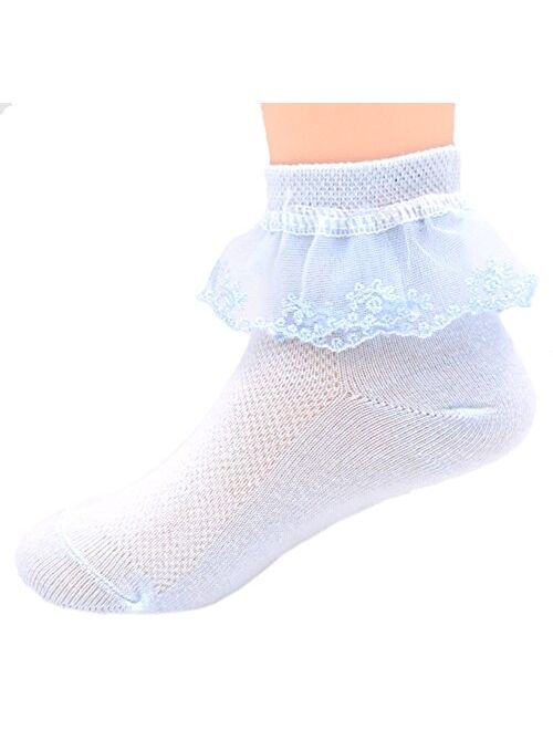 Sept.Filles Girls Ruffle Socks Girl's Socks Lace Top Anklet Socks Packs of 5