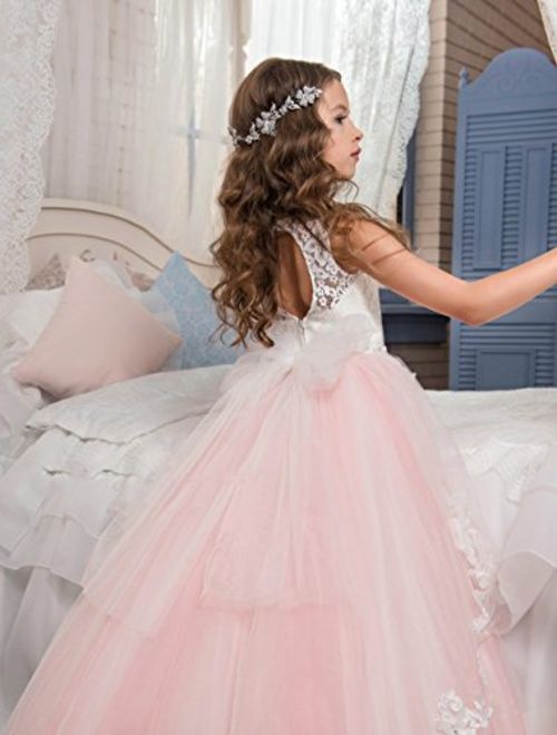 Flower Girl Dress Kids Lace Beaded Pageant Ball Gowns