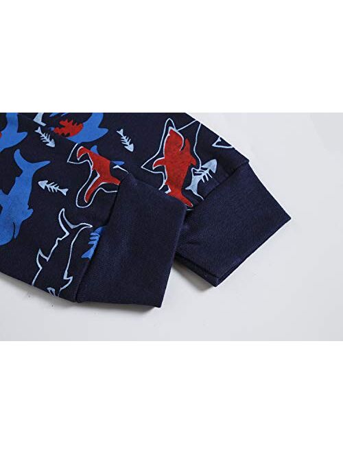 Dolphin&Fish Boys Pajamas 100% Cotton Long Sleeve Toddler Pjs Set Fire Dinosaurs Clothes Kids Pjs Sleepwear