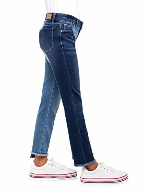 Jordache Girls Express Yourself Distressed Two-Toned Premium Stretch Denim Jean (Medium-Dark Enzyme Wash)