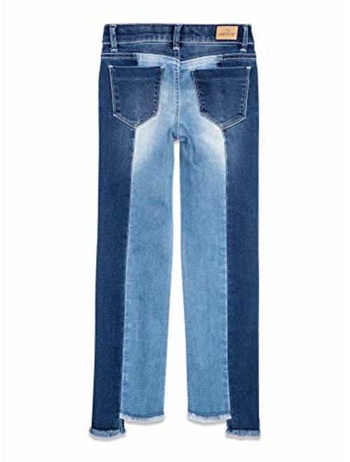 Jordache Girls Express Yourself Distressed Two-Toned Premium Stretch Denim Jean (Medium-Dark Enzyme Wash)