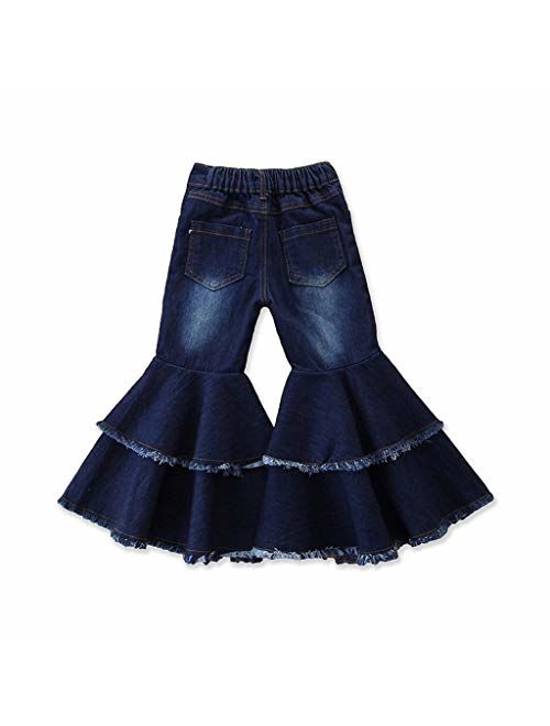 Danmeifu Toddler Kids Girls Ruffle Denim Jeans Pants Bell Bottom Flare Trousers