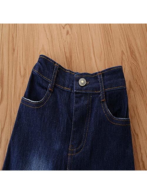 Danmeifu Toddler Kids Girls Ruffle Denim Jeans Pants Bell Bottom Flare Trousers