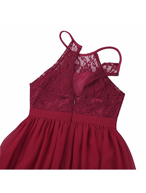 iEFiEL Girls Halter Lace Chiffon Flower Wedding Bridesmaid Dress Junior Ball Gown Formal Party Pageant Maxi Dress