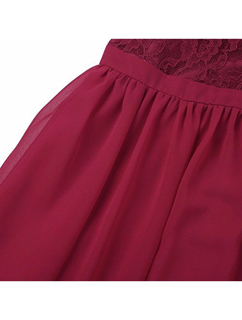 iEFiEL Girls Halter Lace Chiffon Flower Wedding Bridesmaid Dress Junior Ball Gown Formal Party Pageant Maxi Dress