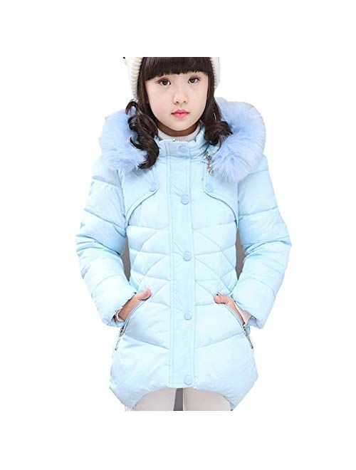 RUOGU Girls Winter Coat Jacket,Toddler Kids Cotton Jackets Snowsuit Hooded Windbreaker with Soft Fur Hoodies for Girls