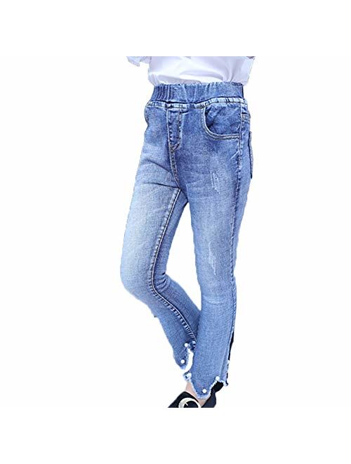 4-10Years Infant Big Girls Kids Classic Beads Bell-Bottoms Jeans Denim Pants