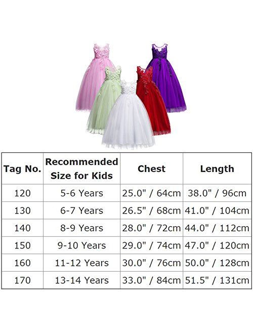 5-16T Little/Big Girls Floor Length Lace Tulle Bridesmaid Dress Flower Pageant Party Wedding Maxi Evening Dance Gown