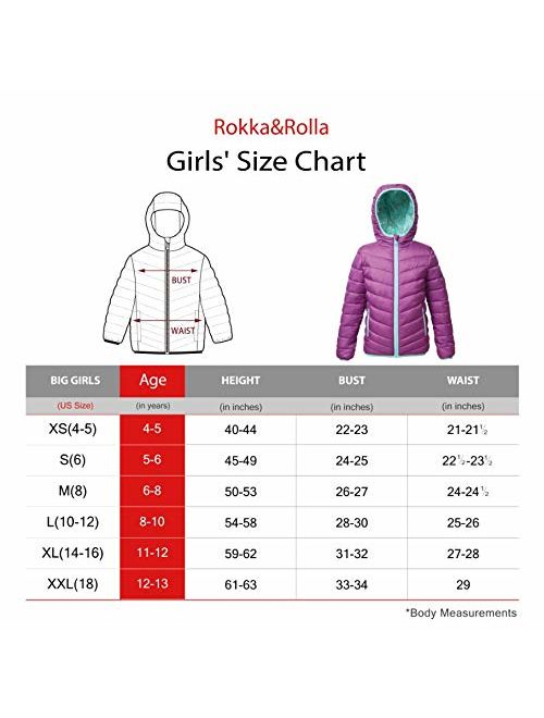 Rokka&Rolla Girls' Lightweight Reversible Water Resistant Hooded Quilted Poly Padded Puffer Jacket