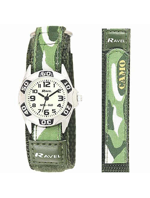 Ravel Nite-Glo Quartz Luminous Dial Army Green Velcro Boys Watch R1704.11
