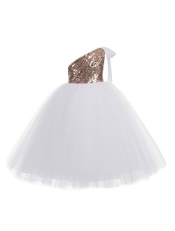ekidsbridal One-Shoulder Sequin Tutu Flower Girl Dress Wedding Pageant Dresses Ball Gown Tutu Dresses 182