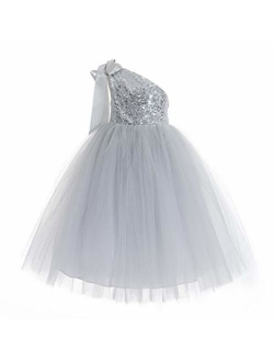 ekidsbridal One-Shoulder Sequin Tutu Flower Girl Dress Wedding Pageant Dresses Ball Gown Tutu Dresses 182