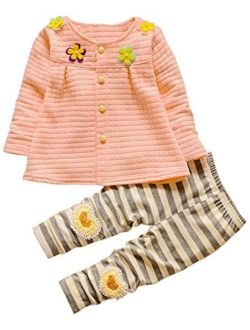 Asherangel Toddler Girls Cardigan Top Striped Leggings Pant Clothing Set Outfits
