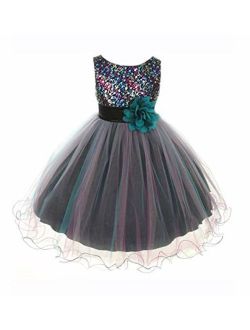 Kid's Dream Multi-Sequin Trio Color Tulle Flower Girl Dress
