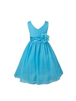 FEESHOW Girls Toddler Kids Flower Chiffon Pleated Bridesmaid Wedding Pageant Party Dress