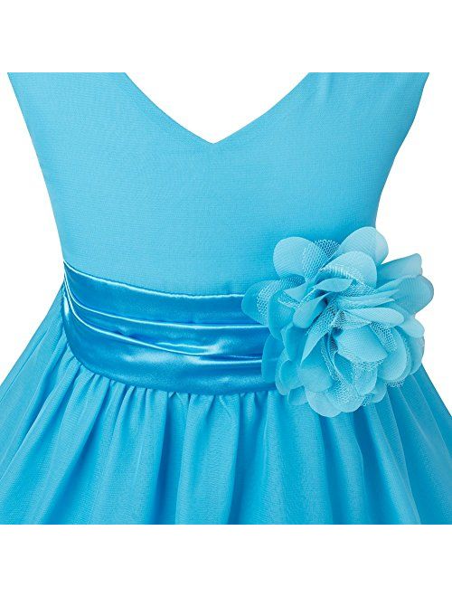 FEESHOW Girls Toddler Kids Flower Chiffon Pleated Bridesmaid Wedding Pageant Party Dress