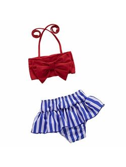 MALLOOM Kid Baby Girl Swimwear Toddler Striped Printed Bow Bikini Swimsuit Beach Set