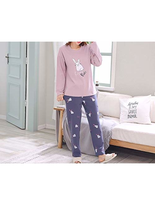 Vopmocld Big Girls' Funny Pajama Sets Winter Long Sleeve Sleepwear Cute Rabbits Loungewear