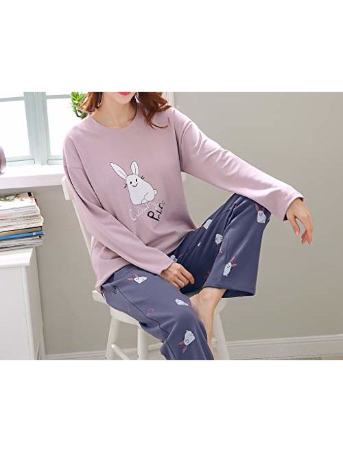 Vopmocld Big Girls' Funny Pajama Sets Winter Long Sleeve Sleepwear Cute Rabbits Loungewear