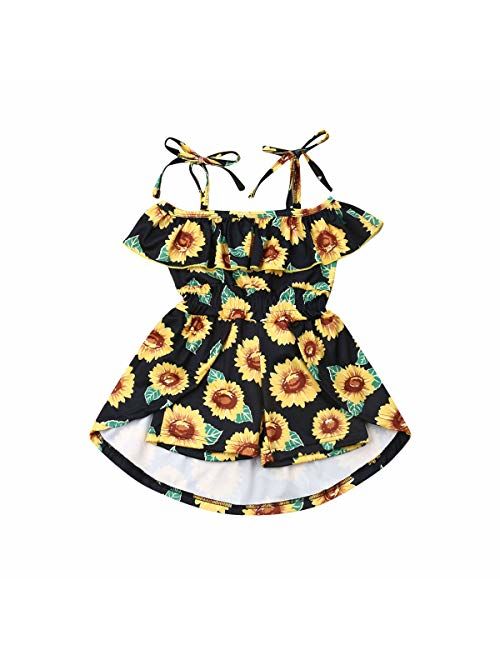 Mubineo Toddler Little Girl Off Shoulder Ruffle Floral Printed Romper Dress One Piece Outfits