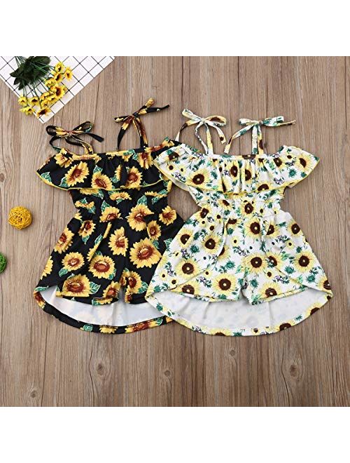 Mubineo Toddler Little Girl Off Shoulder Ruffle Floral Printed Romper Dress One Piece Outfits