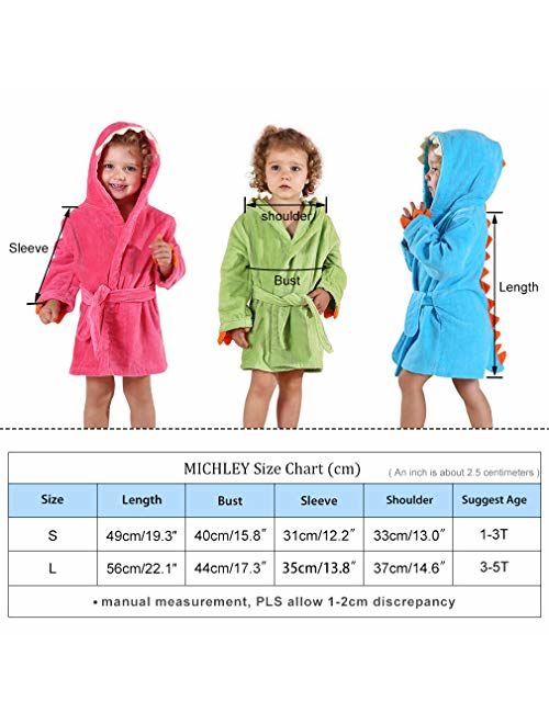 MICHLEY Girls Boys Robe Cotton Towel Kids Animal Dinosaur Style Hooded Bathrobe