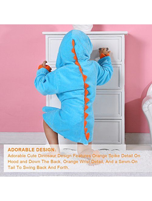 MICHLEY Girls Boys Robe Cotton Towel Kids Animal Dinosaur Style Hooded Bathrobe
