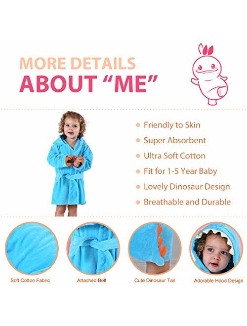 MICHLEY Girls Boys Robe Cotton Towel Kids Animal Dinosaur Style Hooded Bathrobe