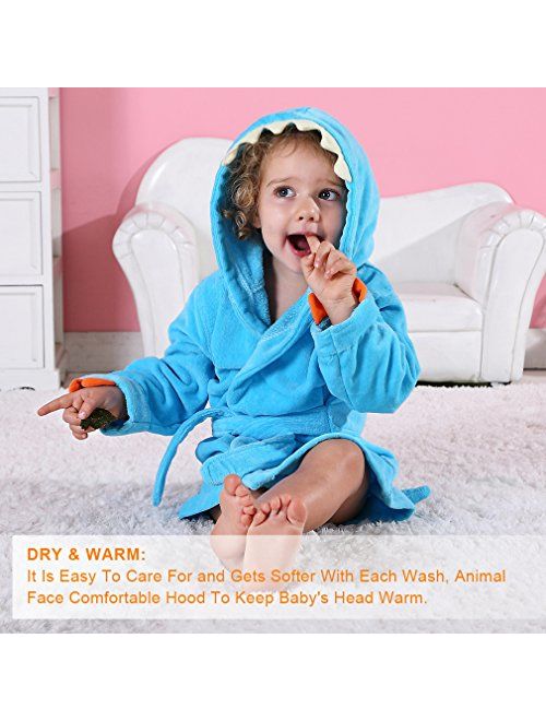 MICHLEY Girls Boys Robe Cotton Towel Kids Animal Dinosaur Style Hooded Bathrobe