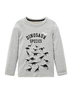 Boys Cotton Long Sleeve T-Shirts T Rex Dinosaur Shirt Graphic Tees