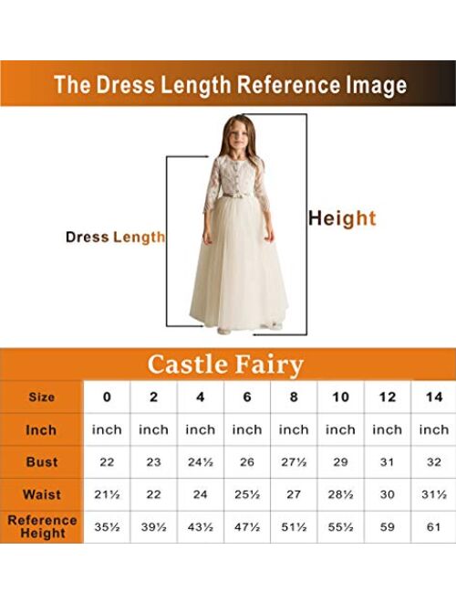 Castle Fairy Girls' First Communion Organza Sequin Pearls Flower Girl Dress with Train