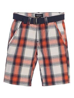 Boys Plaid Shorts with Front Button & Zipper and Belt Loop Waistband