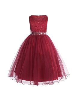 YiZYiF Kids Sequins Rhinestone Belt Embroidered Communion Pageant Wedding Party Flower Girls Dresses