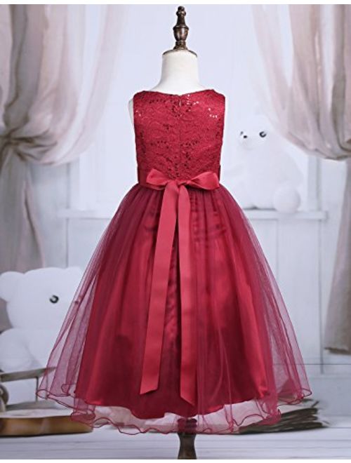 YiZYiF Kids Sequins Rhinestone Belt Embroidered Communion Pageant Wedding Party Flower Girls Dresses