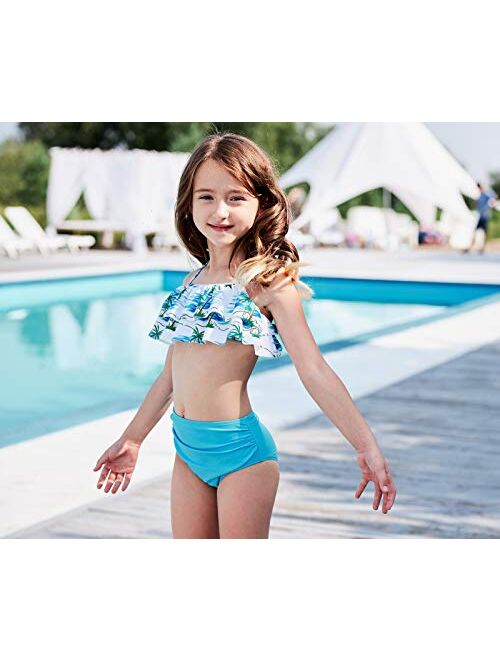 AIEason Baby Girl Sunscreen Long Sleeve Stripe Dot Printing One-Piece Swimsuit with Zipper Beach Swimsuit Ruffled Swimsuit