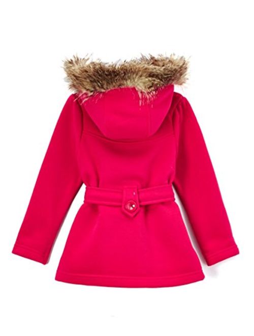 unik Girl Fleece Coat with Detachable Fur Lined Hood and Belt Black Fuchsia Grey Navy Red Burgundy