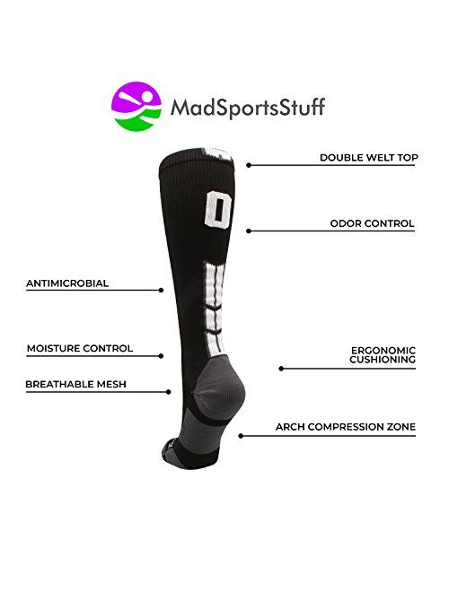 MadSportsStuff Player Id Jersey Number Socks Over The Calf Length Black and White