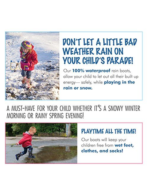 Puddle Play Toddler and Kids Rain Boots with Easy On Handles - Boys and Girls Colors and Designs