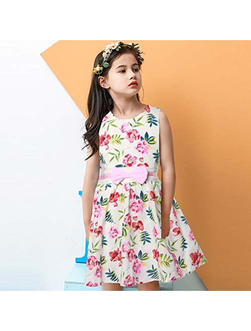 Little Hand Girls Dress Summer Sleeveless Kids Vintage Floral Dresses Casual Sundress Toddler Clothes Size 2-9 Years