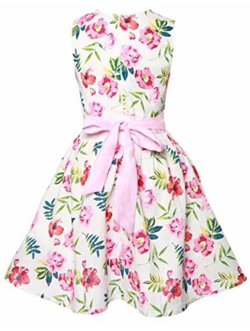Little Hand Girls Dress Summer Sleeveless Kids Vintage Floral Dresses Casual Sundress Toddler Clothes Size 2-9 Years