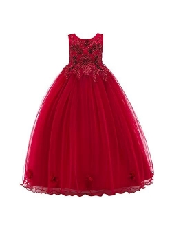 Little Big Girl Flower Tulle Dress Princess Pageant Birthday Party Wedding Formal Floor Long Dance Evening Maxi Gown