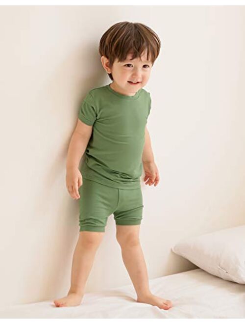 VAENAIT BABY 12M-8 Toddler Kids Girls Boys Solid Short Soft Shirring Viscos Cool Warm Fabric Outfits Outwear 2pcs Set