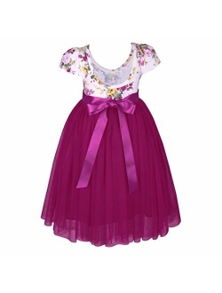 Flofallzique Floral Tulle Girls Party Dress Vintage Casual Spring Valentine Dress for Toddler